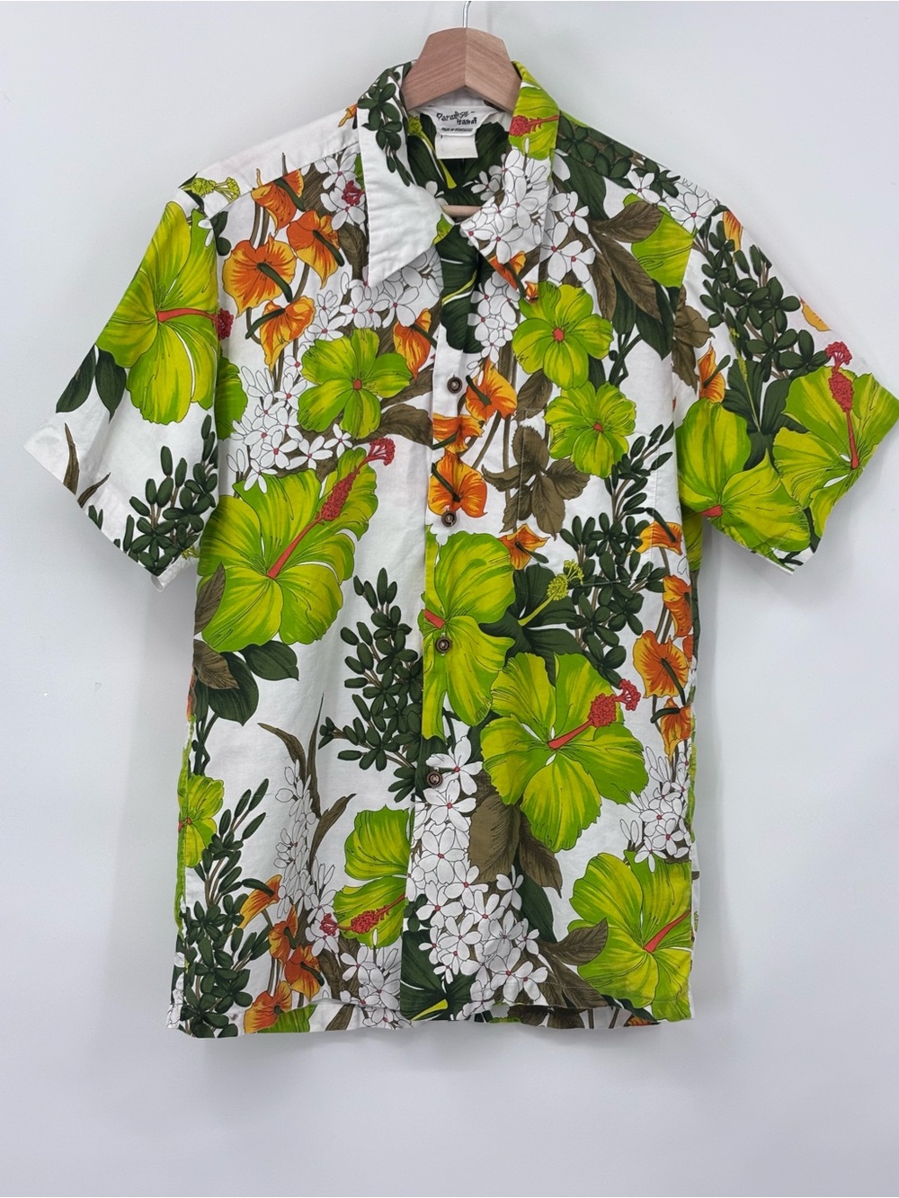 Vintage Hawaiian bold vibrant made in Hawaii point collar hibiscus floral shirt